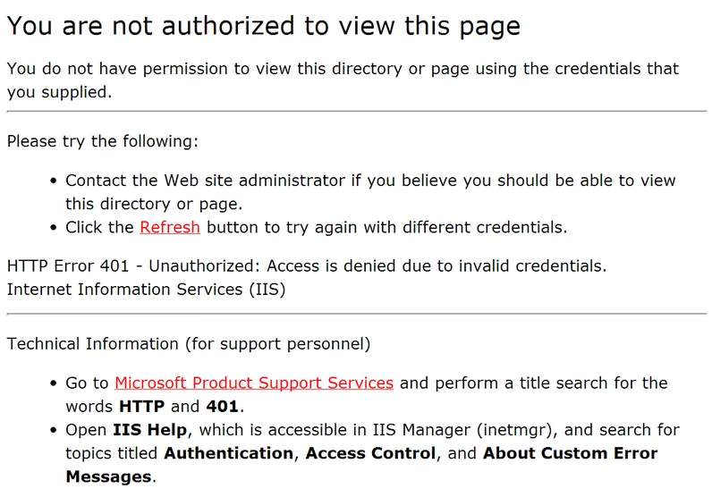 You are not authorized to view this page You do not have permission to view this directory or page using the credentials you supplied