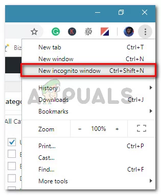 Click the action button and select New Incognito window