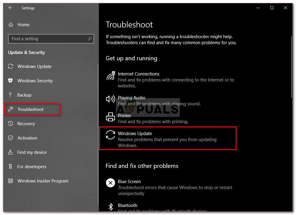 Windows Update Troubleshooter Settings