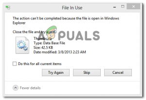 'Action can't be completed because file is open in windows explorer'