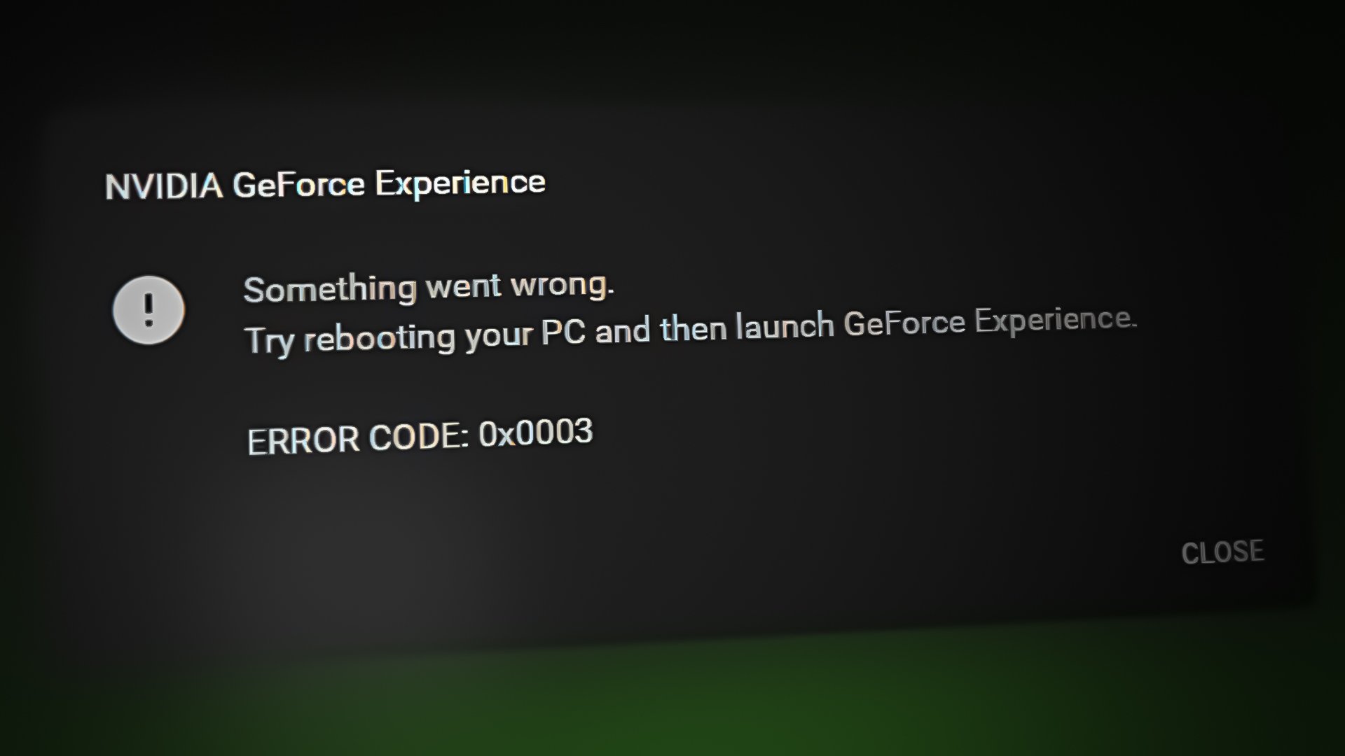 Error Code 0x0003 on GeForce Experience