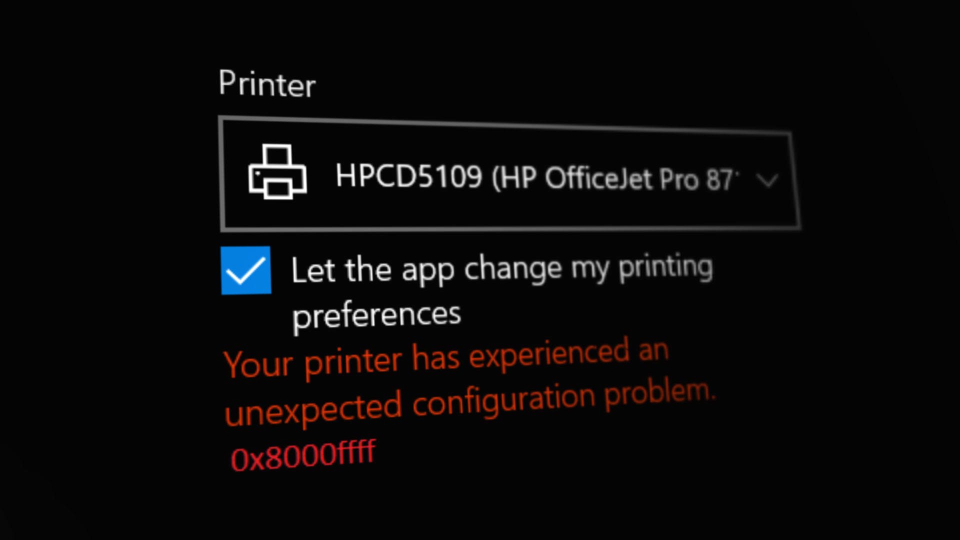 Printer has Experienced Configuration Problem