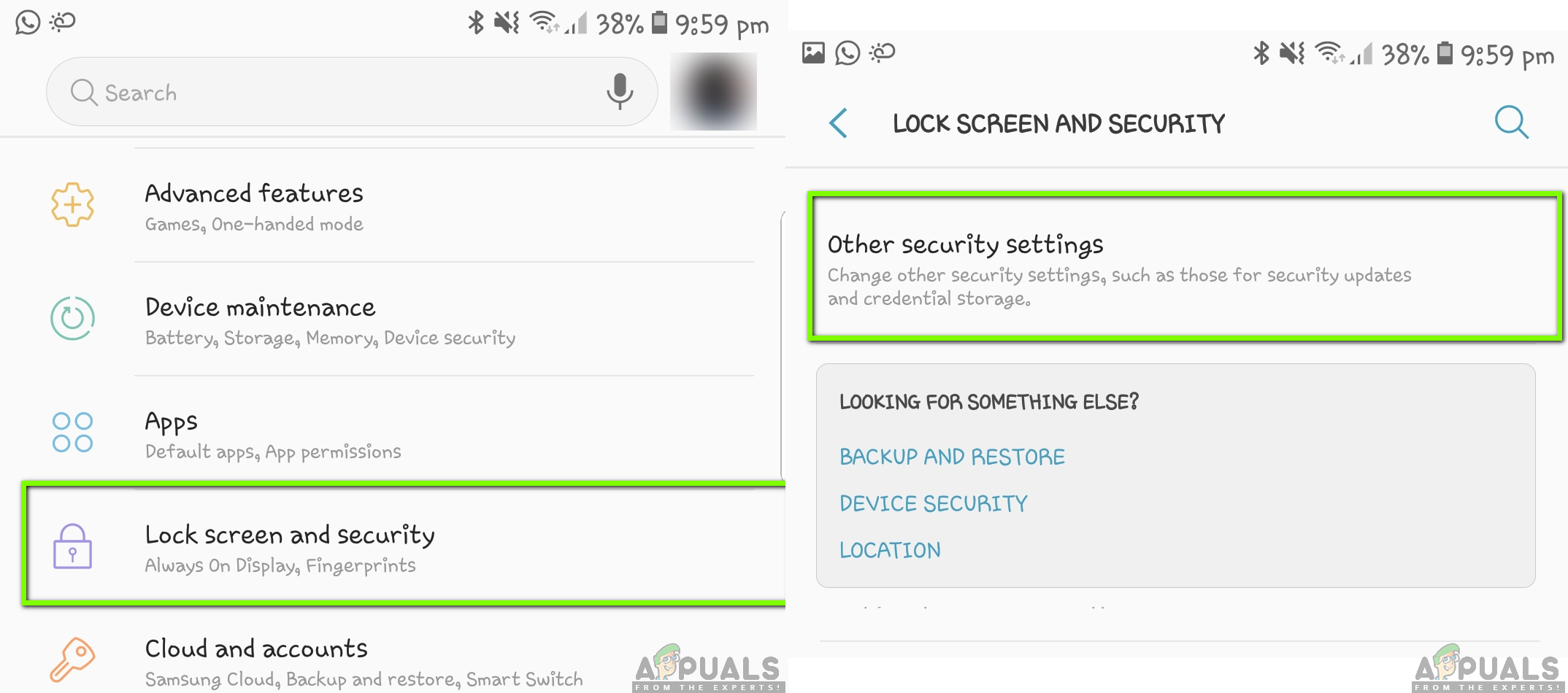 Clicking Other Security Settings in Android