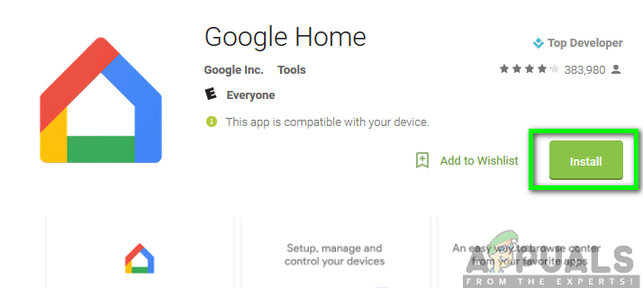 Installieren der Google Home-App aus dem Google Play Store