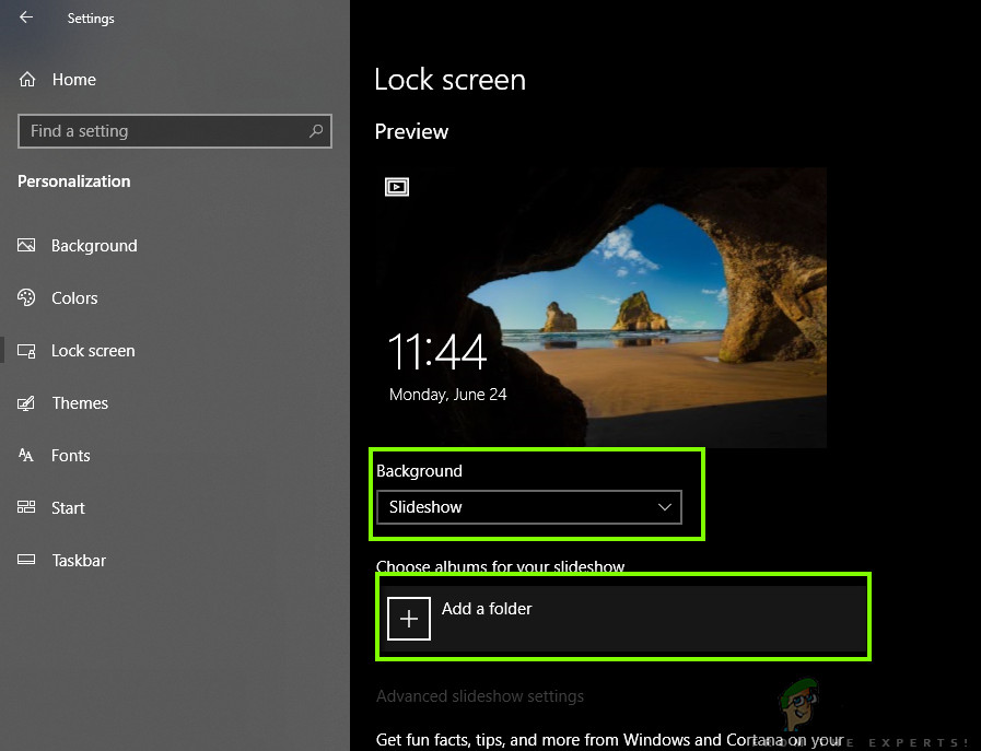 Adding the Slideshow - Windows Lockscreen