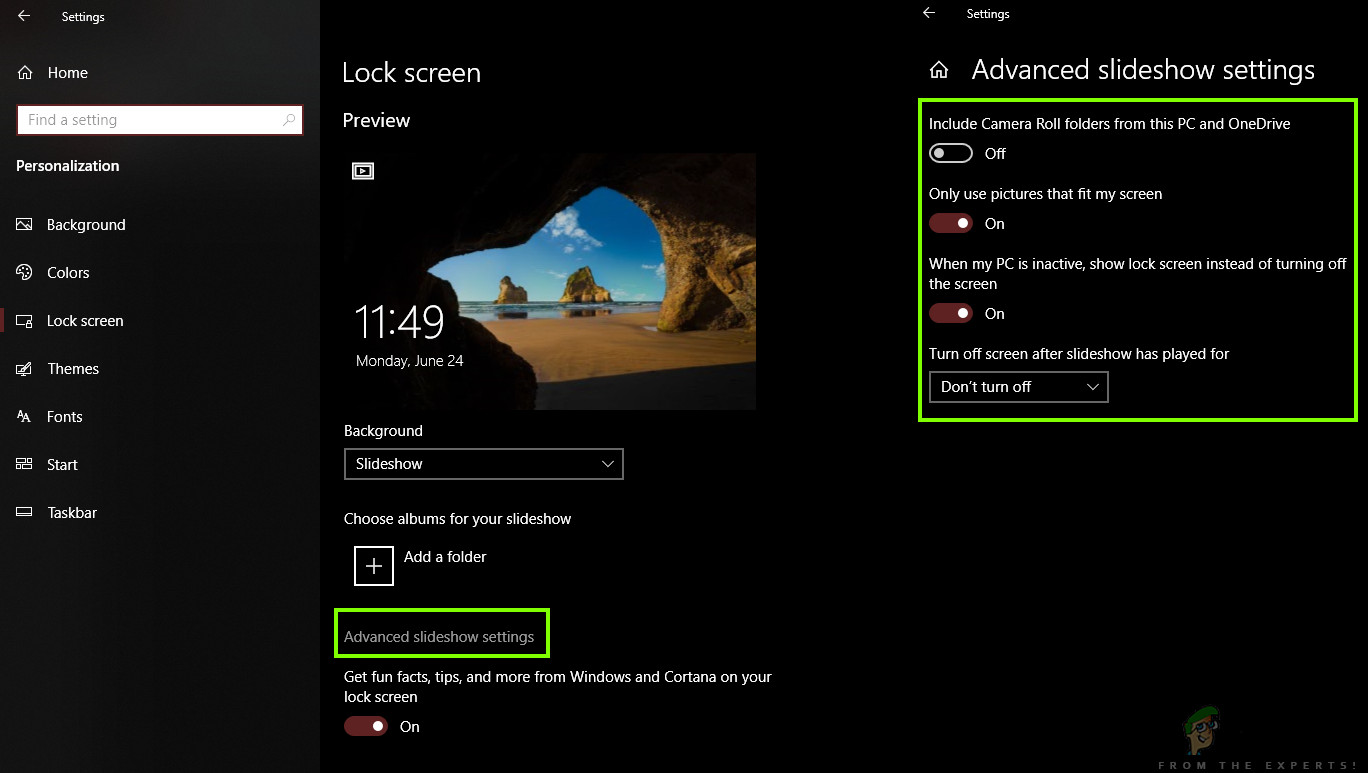 Advanced options - Windows Lock Screen