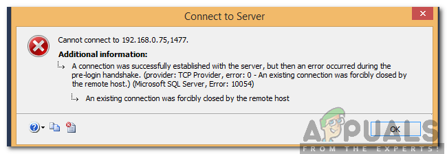 The Remote host closed the connection. Host closed the connection