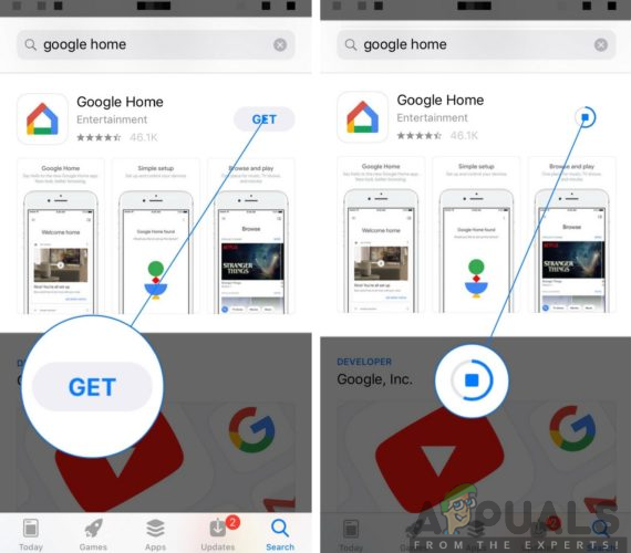 Installing the Google Home app from the App Store