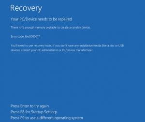 Fix: BlueScreen Recovery Error 0xc0000017 on Windows
