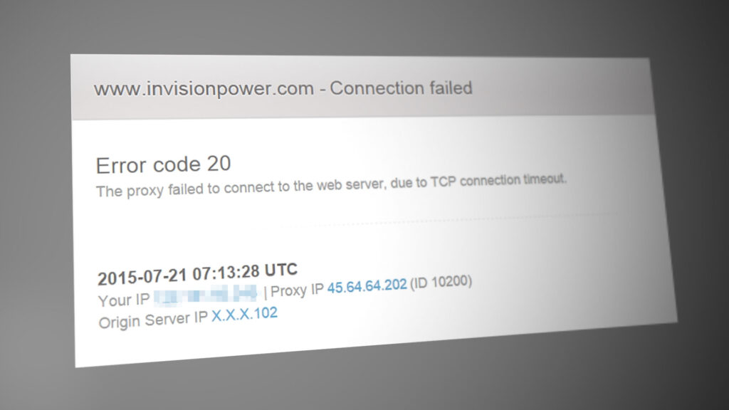 ’Proxy failed to connect to the web server’ Error code 20