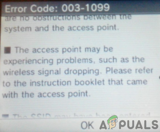Nintendo 3DS or 2DS will not Connect to Wifi Error '003-1099'