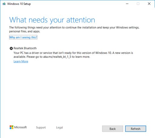 Windows-10 v1909 Realtek Bluetooth error