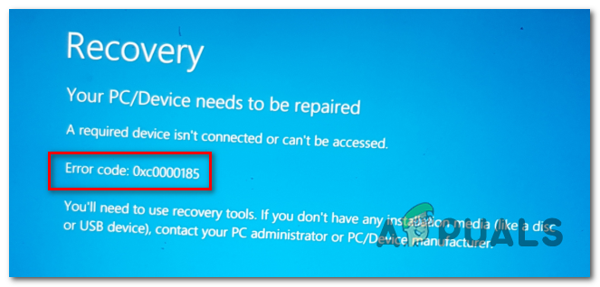Голубой экран Recovery. Код ошибки 0000185. 0xc0000185. 0x0000185 Windows 10. Device isn