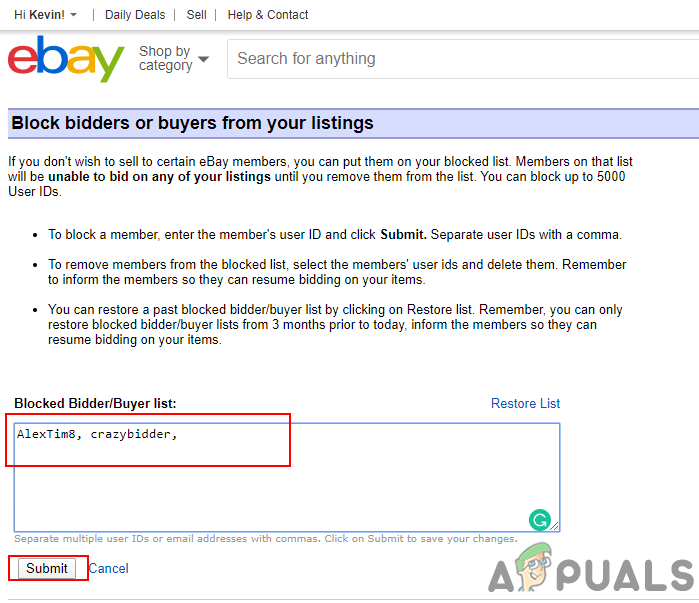 Ebay block a buyer api melafix