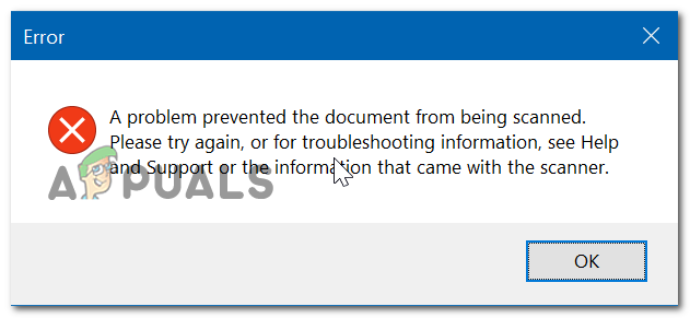 A Problem Prevented The Document From Being Scanned