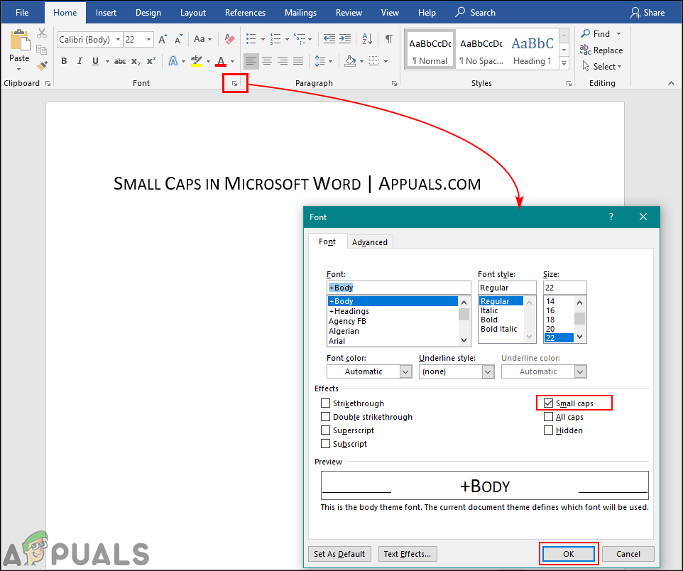 how to apply small caps in word 2013