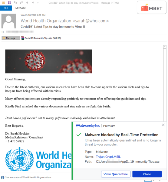 Fake coronavirus email