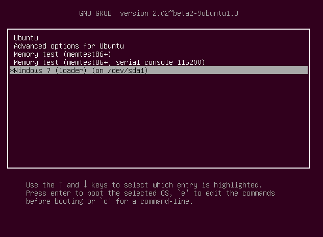 Ubuntu boot menu