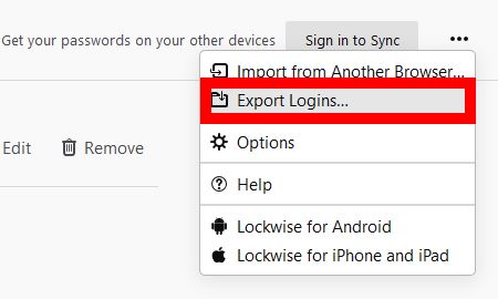 Firefox Export Logins