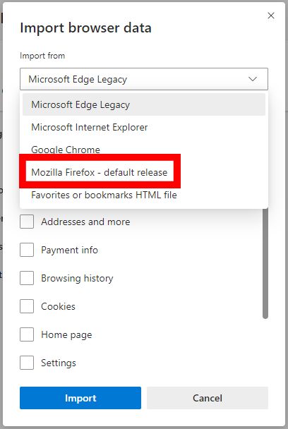 Microsoft Edge-Import aus Firefox