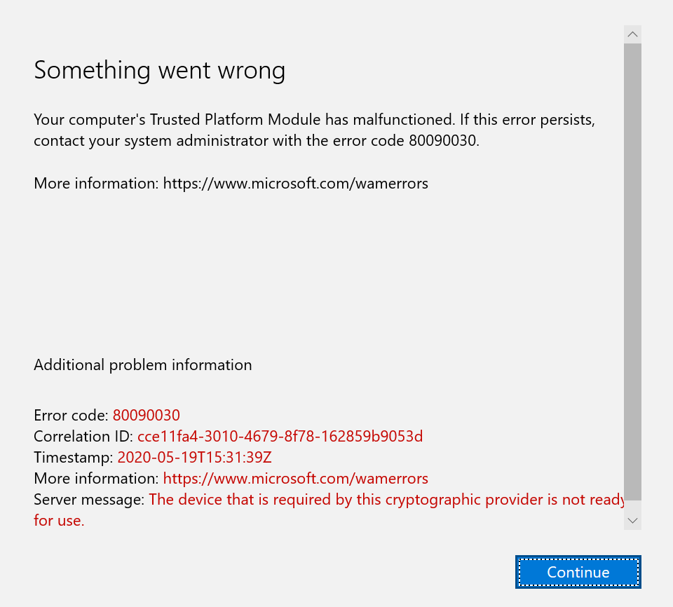 except for Commander presentation FIX] Outlook Trusted Platform Module Malfunction Error Code 80090030 on  Windows 10