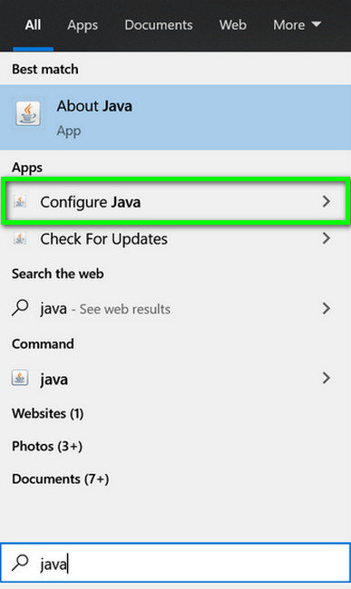 Configure java. Java config.