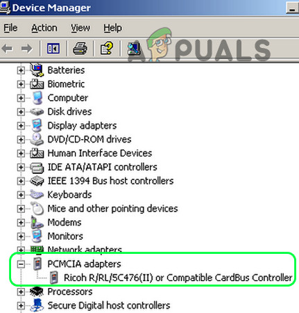 5. Disable PCMCIA Adapter in the Device Manager