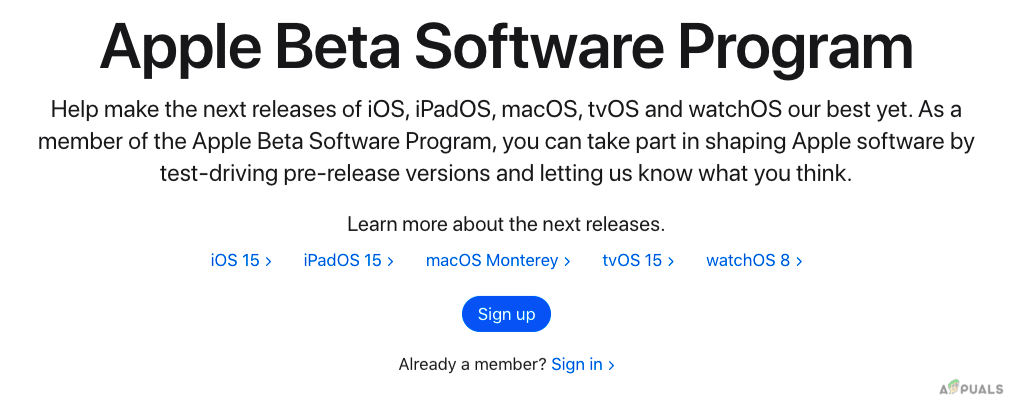 Sign in to Apple Beta Software Program