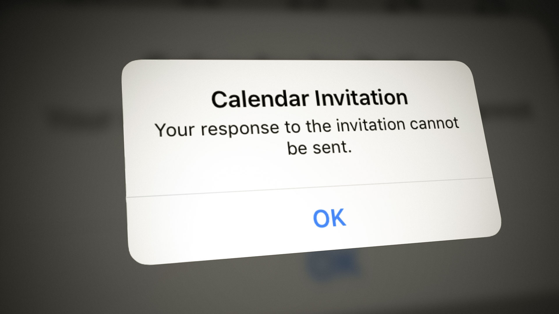 Your Response to the invitation cannot be sent