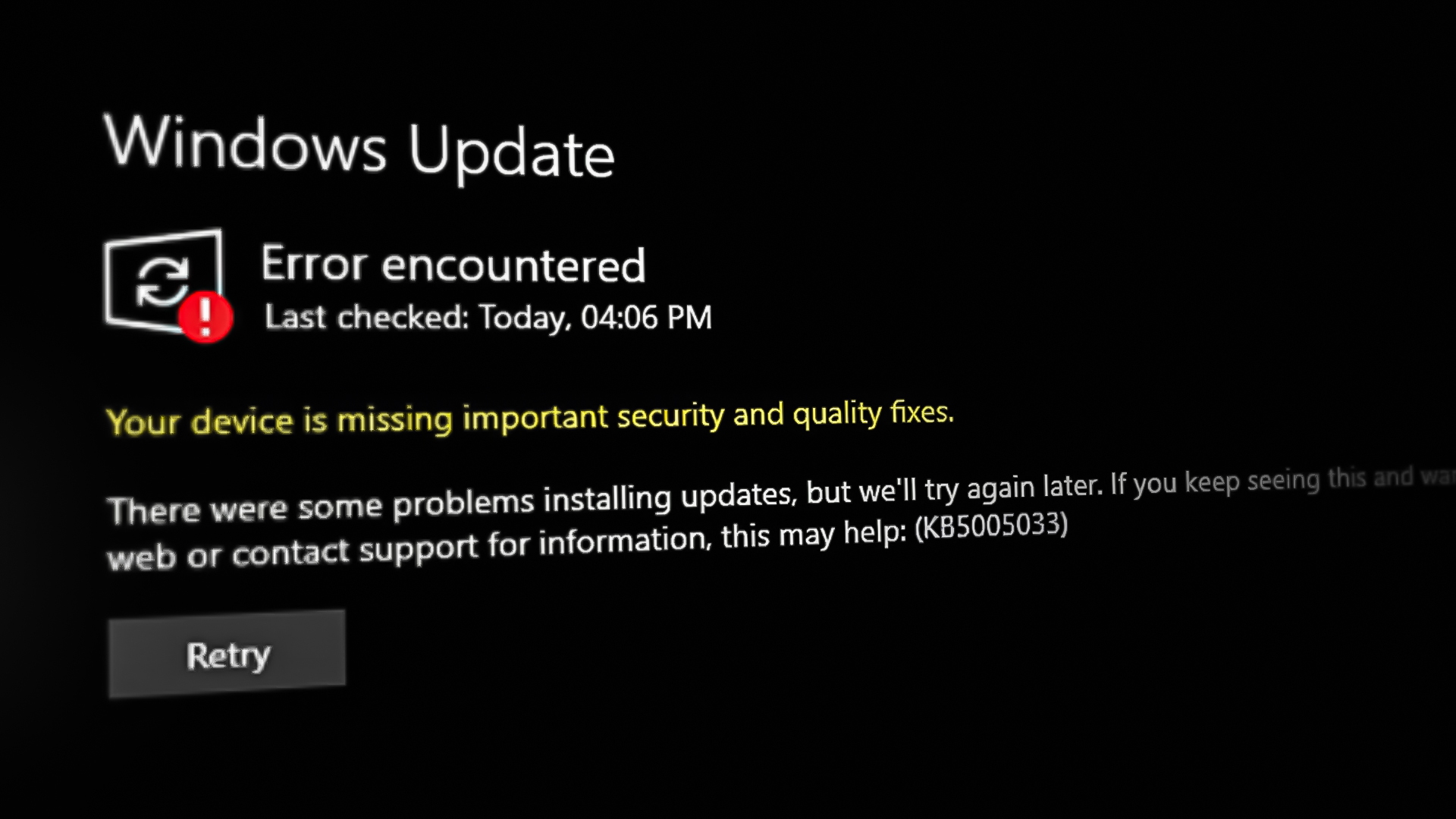 KB5005033 Windows Update Error
