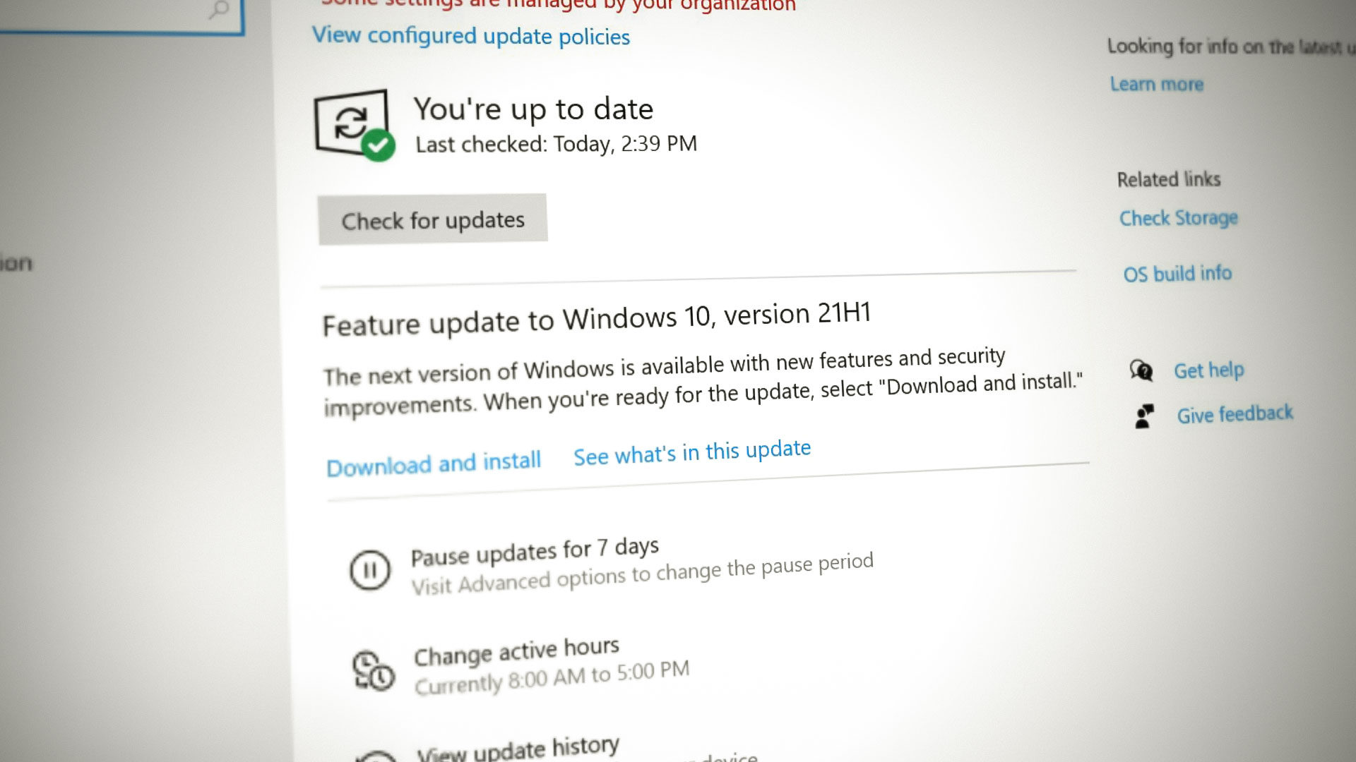 Feature update to windows 10 version 21H1