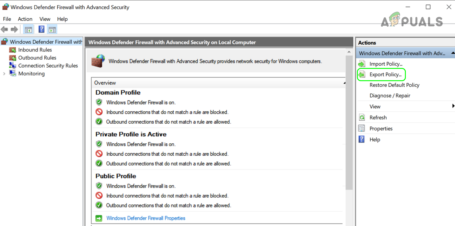 Action profile. Windows Firewall Rules. Advanced Security параметры. Профайл for Windows. Включить Rule Set.