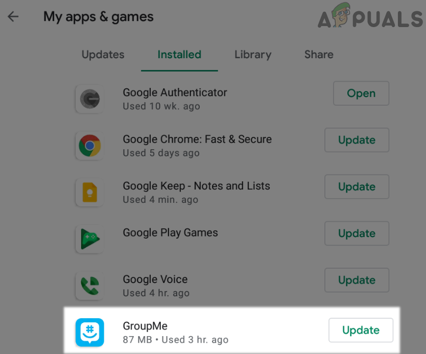Open GroupMe in My Apps & Games of Google Play