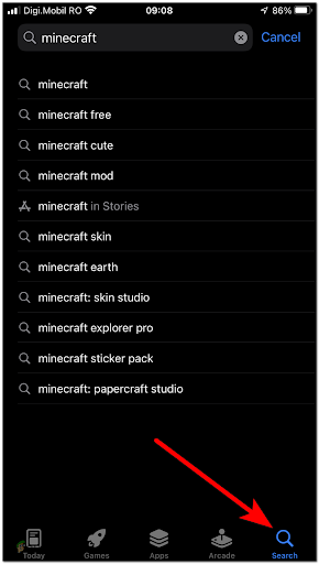 Search for the Minecraft app