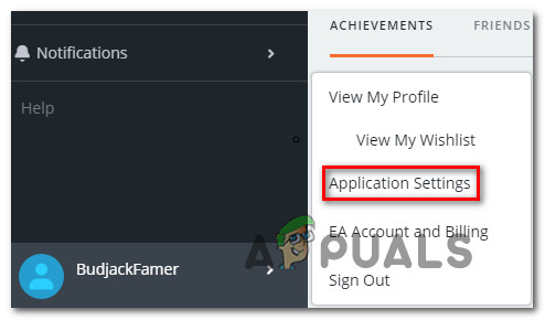 Accessing the Application Settings menu