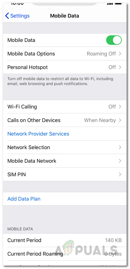 Mobile Data Settings ScreenShot in iPhone