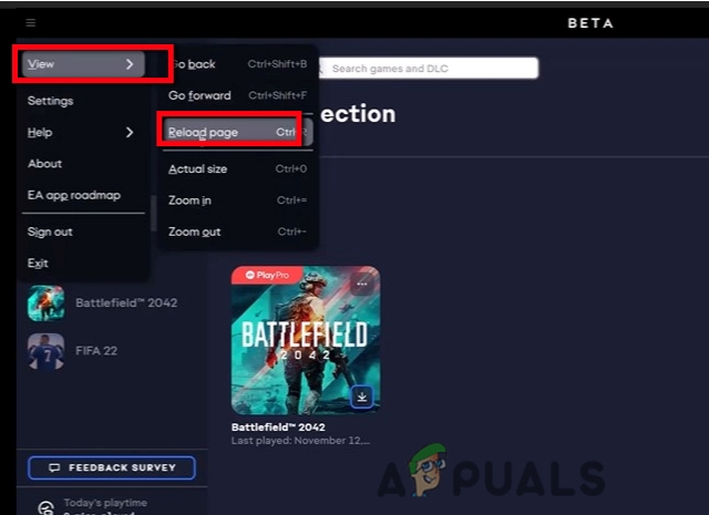 Reload EA App Page