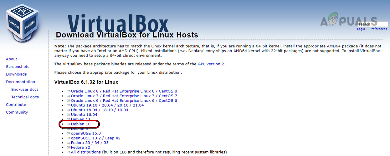 Download Debian 10 Version of VirtualBox