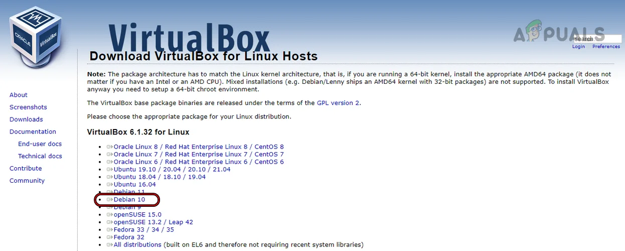Download Debian 10 Version of VirtualBox