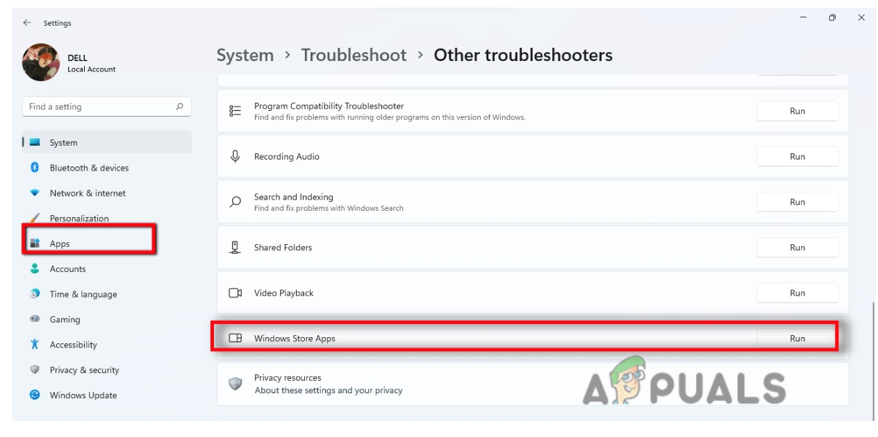 Run Windows Stores App Troubleshooter