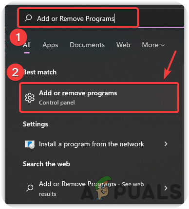 Searching Add or Remove Programs