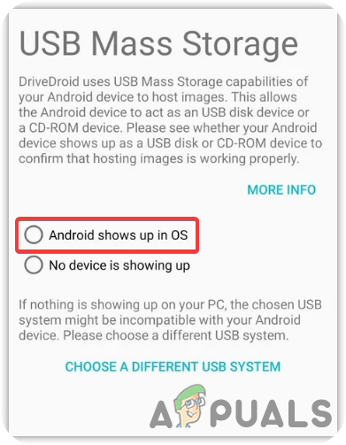 Select Android Shows Up On OS