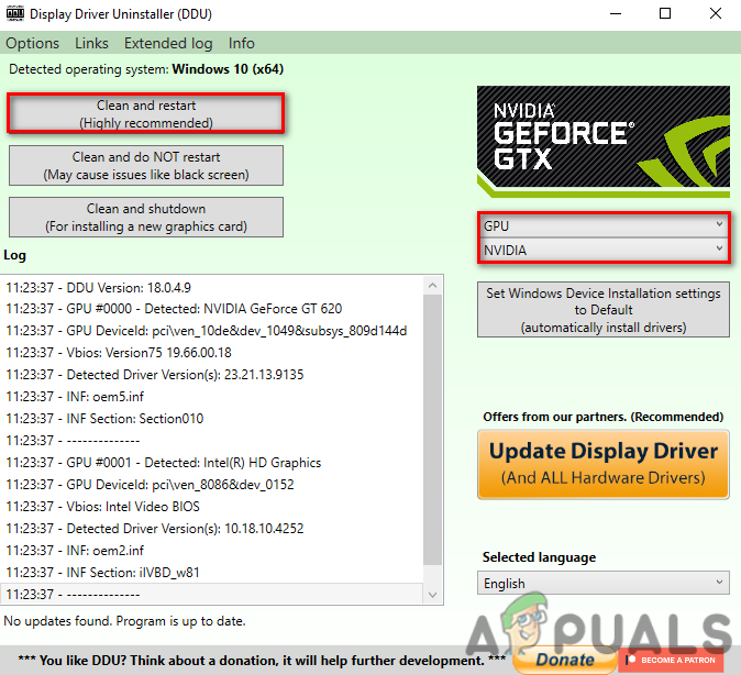 Selecting Graphics Card Driver For the Uninstallation Process
