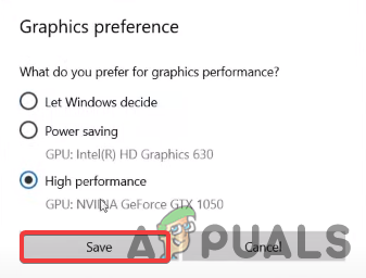 Selecting Graphics Preference