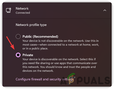 Set Network Connection to Private