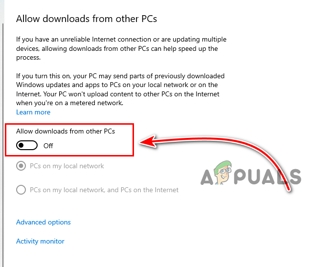 Turn Off Allow downloads from other PCs