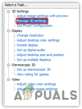 Click Manage 3D Settings