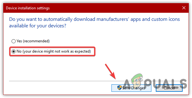 Click No to Disable Automatic Reinstall Driver
