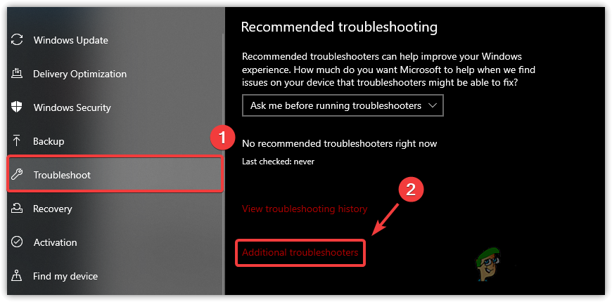 Go to Additional Troubleshooters
