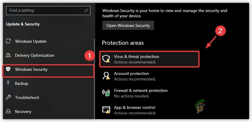 Opening Virus and threat protection settings